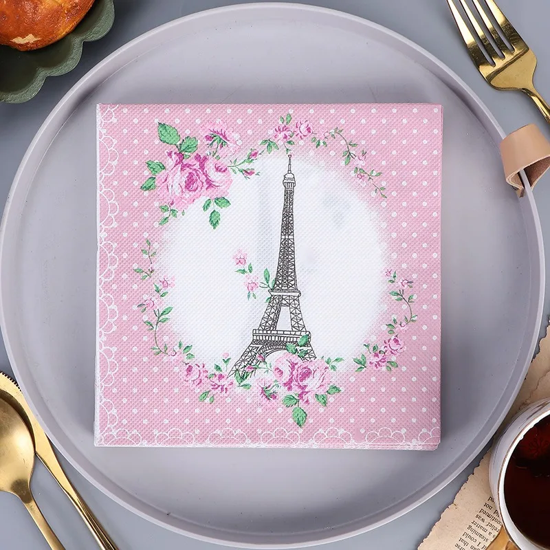 20pcs/pack Flower Paper Napkins Cocktail Wedding Birthday Party Decoration 2-Ply Square Dinner Napkin