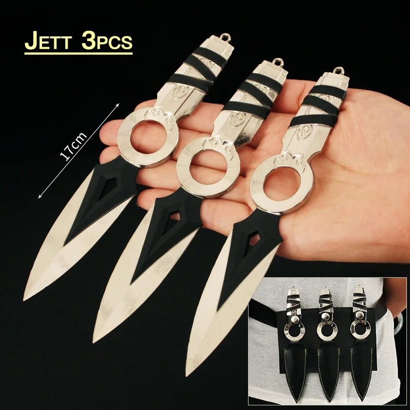 3pcs Valorant Kunai Jett Champions 2023 Kunai GO 17cm Metal Samurai Sword Cosplay Katana Weapon Model Toy Knife Gifts Toys Boys
