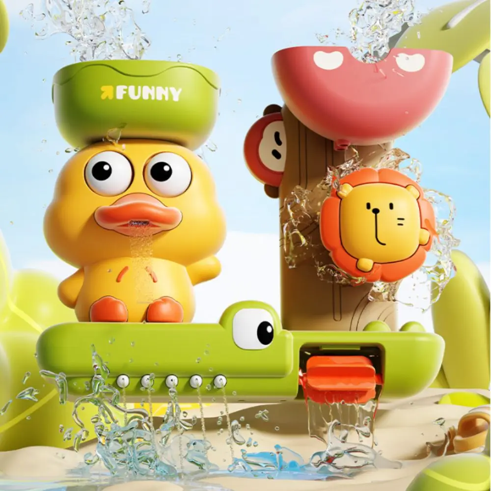 Duck&Lion Baby Spin Top Bath Toys Wall Suction Cup Crocodie Rotating Water Wheel Cute Stable Baby Shower Bathroom