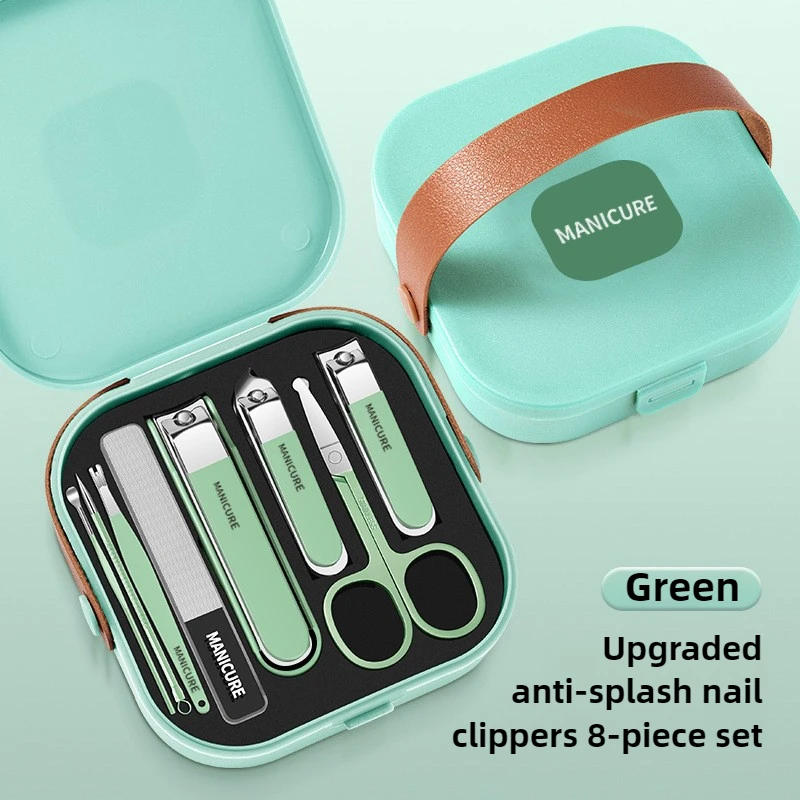 Stainless Steel Nail Clipper Set 8pcs Professional Green Nail Tools Manicure Set Travel Grooming Kit Personal Care Kit