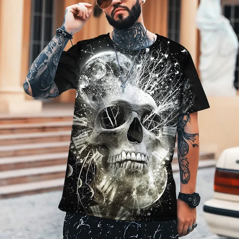 

Men's 3D printed T-shirt, polyester brand shirt, terrifying skull design