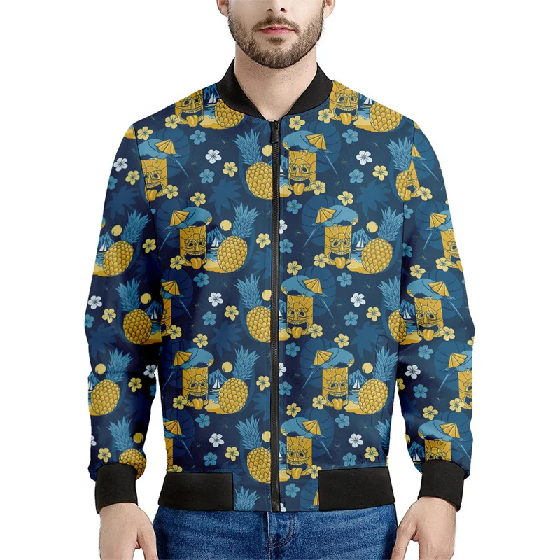 thumbnail image 1 of Nueva chaqueta con cremallera y estampado 3D de flores hawaianas para hombre, sudaderas estilo bombardero con estampado de plantas tropicales, abrigos de manga larga de gran tamaño, 1 of 5