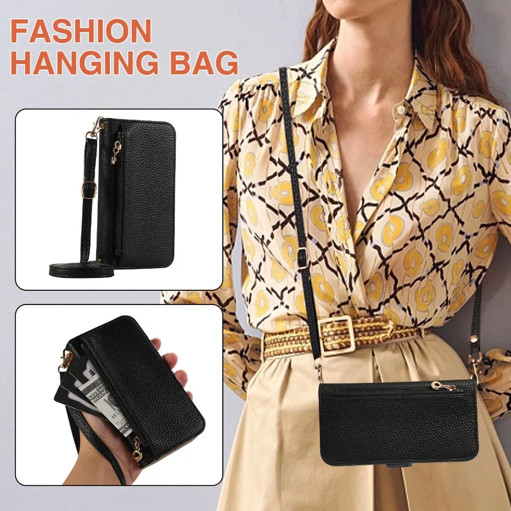 Sleek Leather Crossbody Wallet with Card Holder & Phone Case
