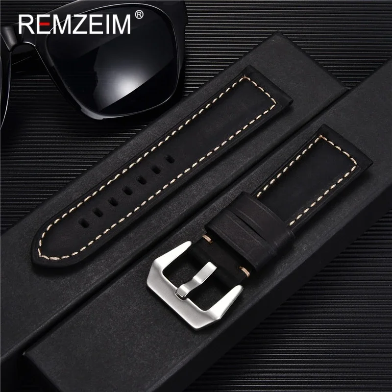 Retro Genuine Leather Strap Handmade Crazy Horse Skin Cowhide Leather Watchband 20 22 24 26 mm High Quality Watch Band