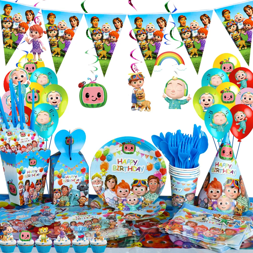 

COCOMELONS Theme Birthday Party Disposable Tableware Set Kids Cartoon Decoration Baby Shower Party Supplies Napkins Paper Plates