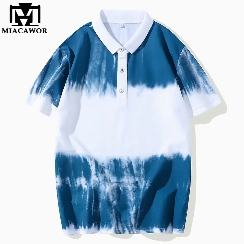 

New Brand Fashion Tie-dyed Polo Shirts Men Summer Short Sleeve Camisa Masculina Korean Casual Slim Fit Tops Tees T1264