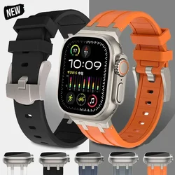 Titanium Color Silicone Band For Apple Watch Ultra 2 49mm Series 9 45mm Strap For iWatch 8 7 6 5 SE 4 44mm 42mm Sports Bracelet