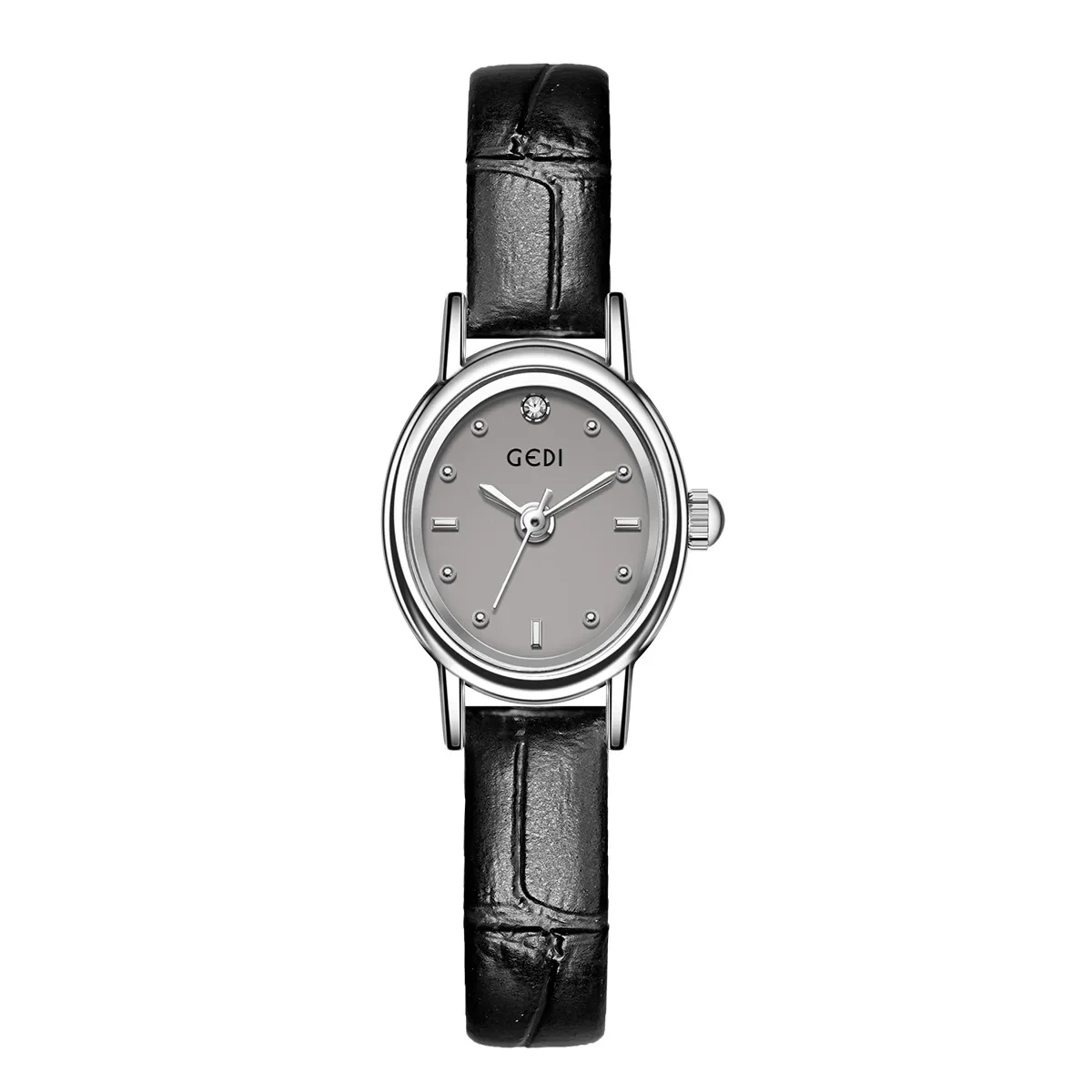 Women's Small Wrist Quartz Watch - Silver, Grey, and Gold Oval Design with Stainless Steel Band