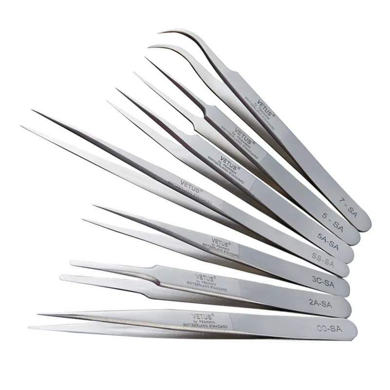 5A-SA/5-SA/7-SA/SS-SA/AA-SA/2A-SA Precision Magnetic Stainless Steel Tweezers for Jewelry and Mobile Phone Repair Tools VETUS