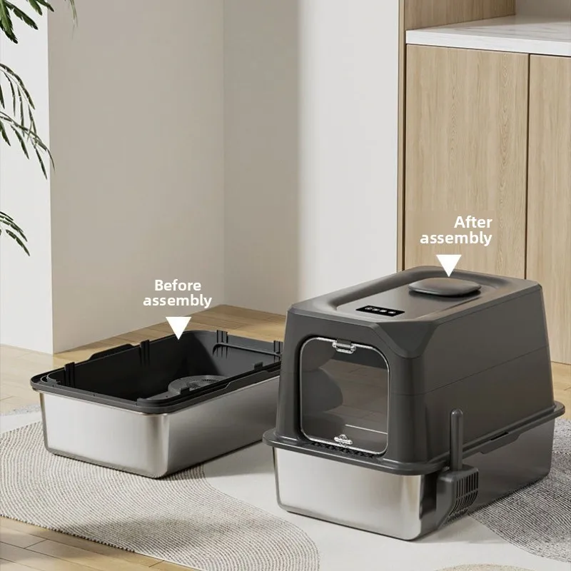 Automatic Self Cleaning Cat Litter Box Large Covered Deodorizing Cat Toilet Quiet Auto Scoop Easy Clean Cat Sandbox Cat Box_voghion.com