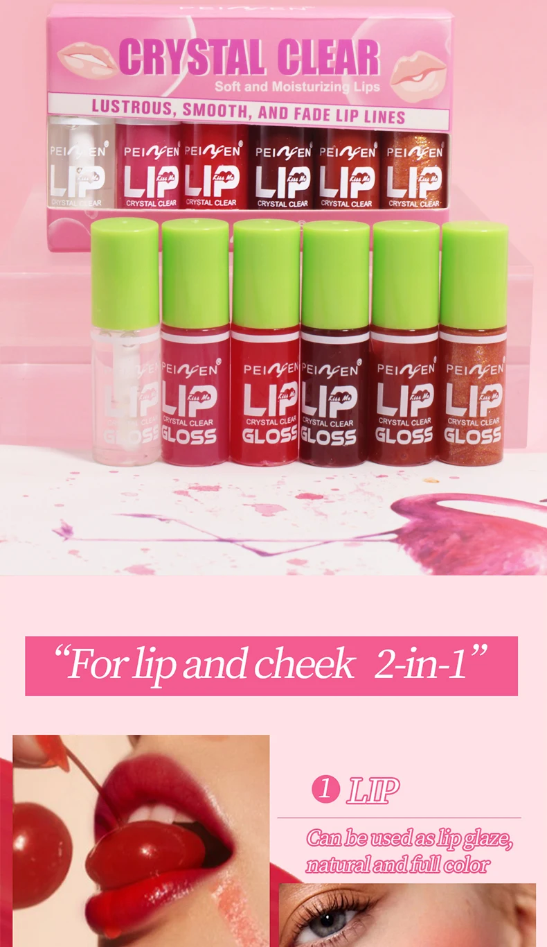 Description Picture 3 of item6-color lip gloss set, waterproof and durable, non greasy, easy to color, beginner friendly