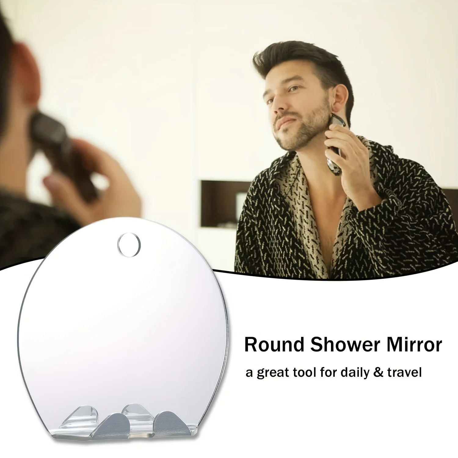 Portable handheld fog free mirror, shower mirror Shaving fog free bathroom mirror, Makeup beard beauty and travel rectangle 5