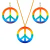 Fashion Hippie Costume Jewelry Set 60s 70s Rainbow Peace Sign Pendant Necklace Earring Decoration Gift for Friend Sister 1