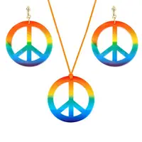 Fashion Hippie Costume Jewelry Set 60s 70s Rainbow Peace Sign Pendant Necklace Earring Decoration Gift for Friend Sister 1