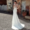 ANGEL Civil Mermaid Wedding Dresses Lace Scoop Neck Vestido Noiva Boho Soft Satin White Bridal Gowns Illusion Appliques Back 2