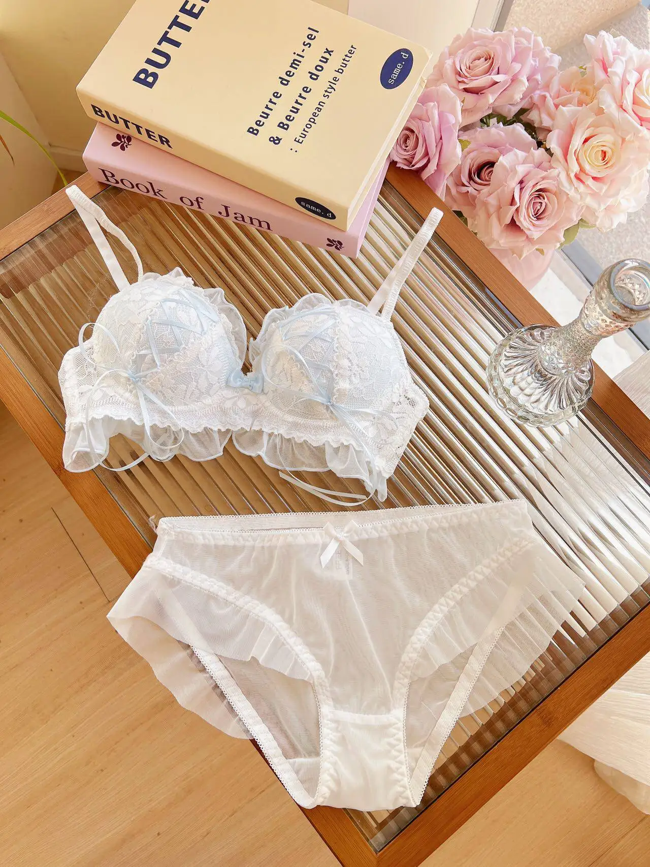 Japanische Spitzen Bralette Und Slip Garnitur Für Damen Wireless_voghion.com