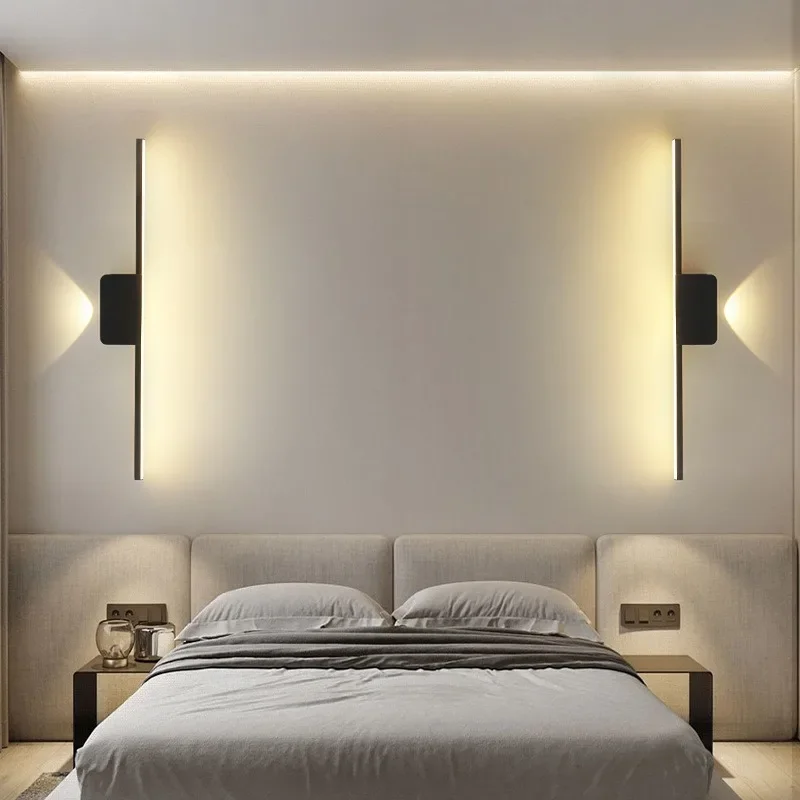 โมเดิร์น Minimalist LED โคมไฟติดผนังห้องนอนข้างเตียงยาว Strip Wall Sconces ห้องนั่งเล่นโซฟาพื้นหลังโคมไฟในร่ม 1