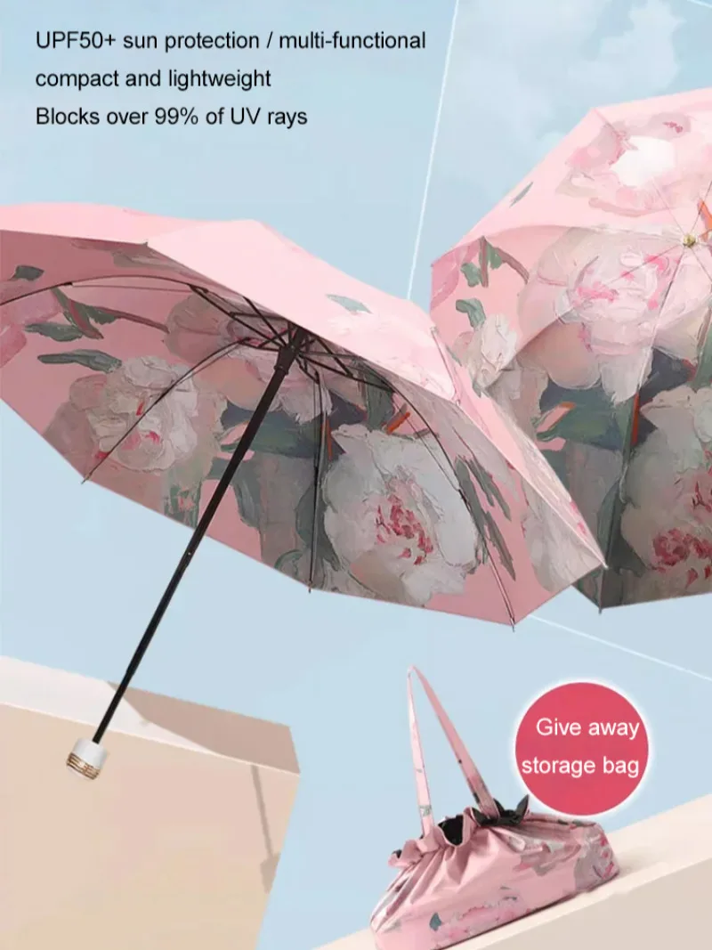 Women's Sunscreen Sunny Rain Dualuse Vinyl Double Folding Reverse Umbrella