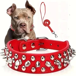 Edgy Leather Spiked Dog Collar & Leash Set - Adjustable - S (Red)