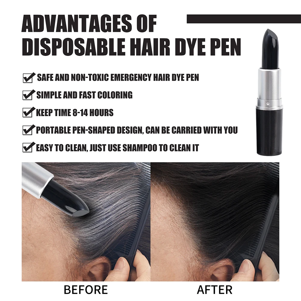4.5g One-Time Hair Dye Pen Instant Gray Root Fast Temporary Cover Up White Hair Coverage Color Cream Pen