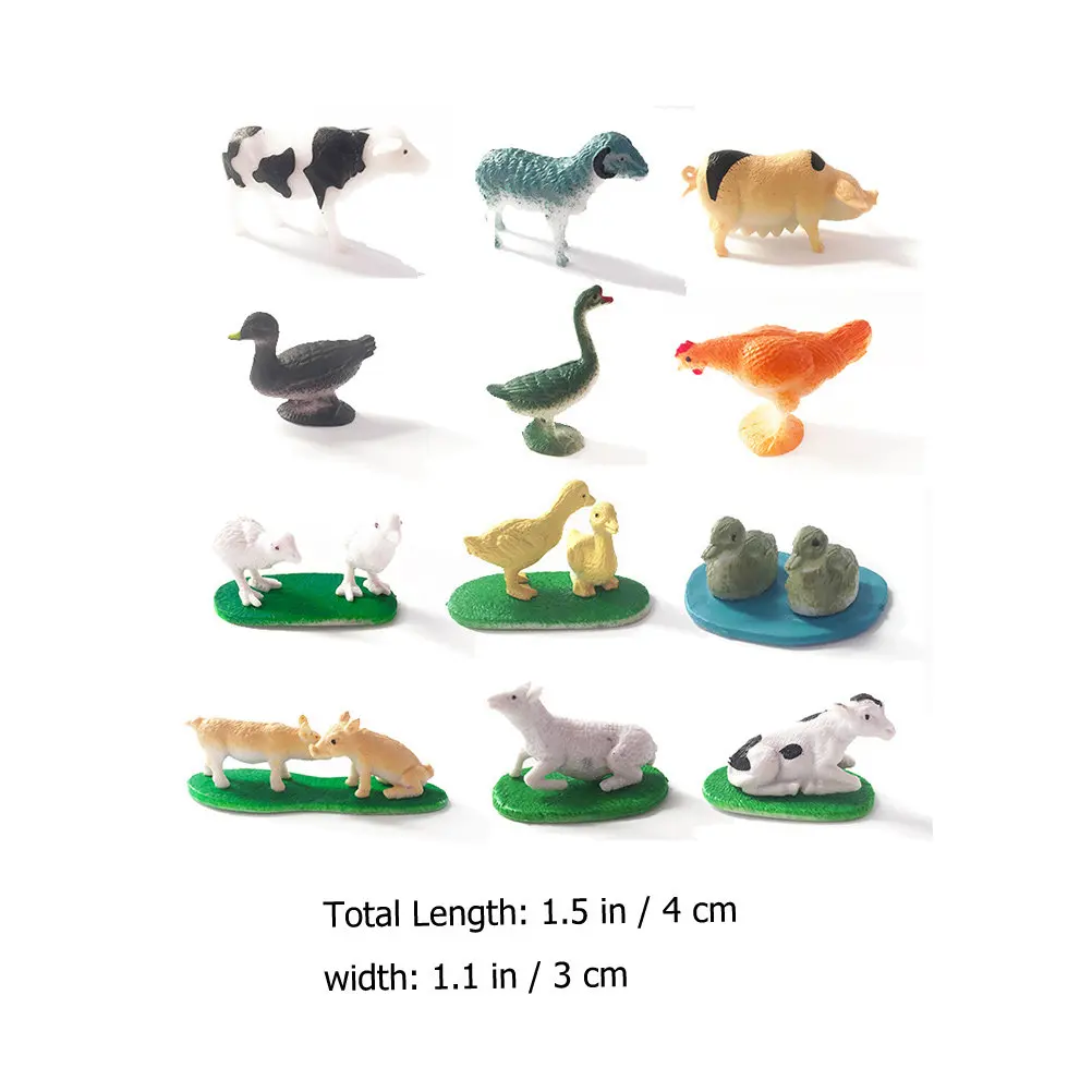 12개의 실물 같은 농장 동물 세트, 아이들 학습 및 부모-자녀 상호관계 교육용 케이크 토퍼 장식, 미니어처 헛간 동물