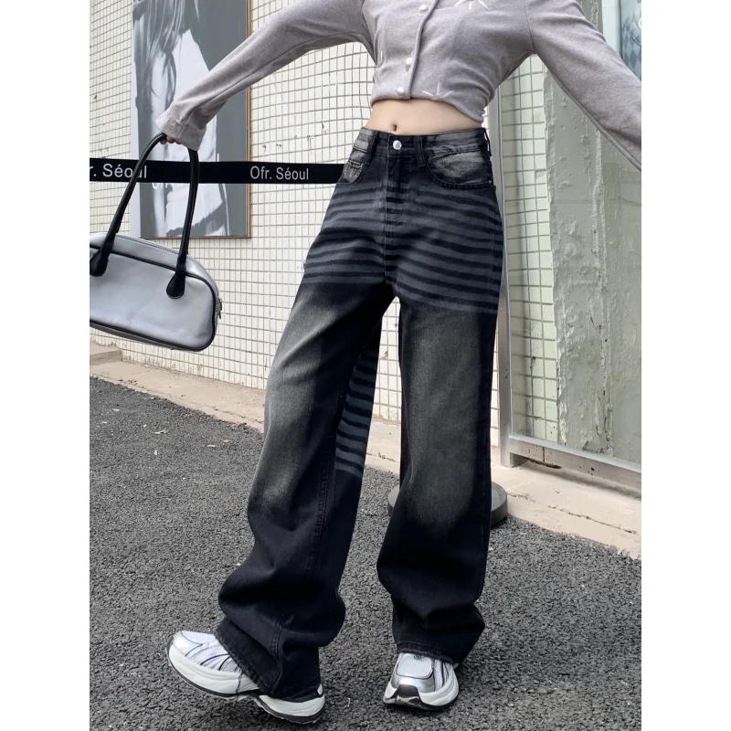 

Черные женские джинсы в стиле хип-хоп, синие Модные Винтажные уличные штаны Y2K с широкими штанинами, женские брюки с высокой талией 2024, мешковатые джинсовые брюки