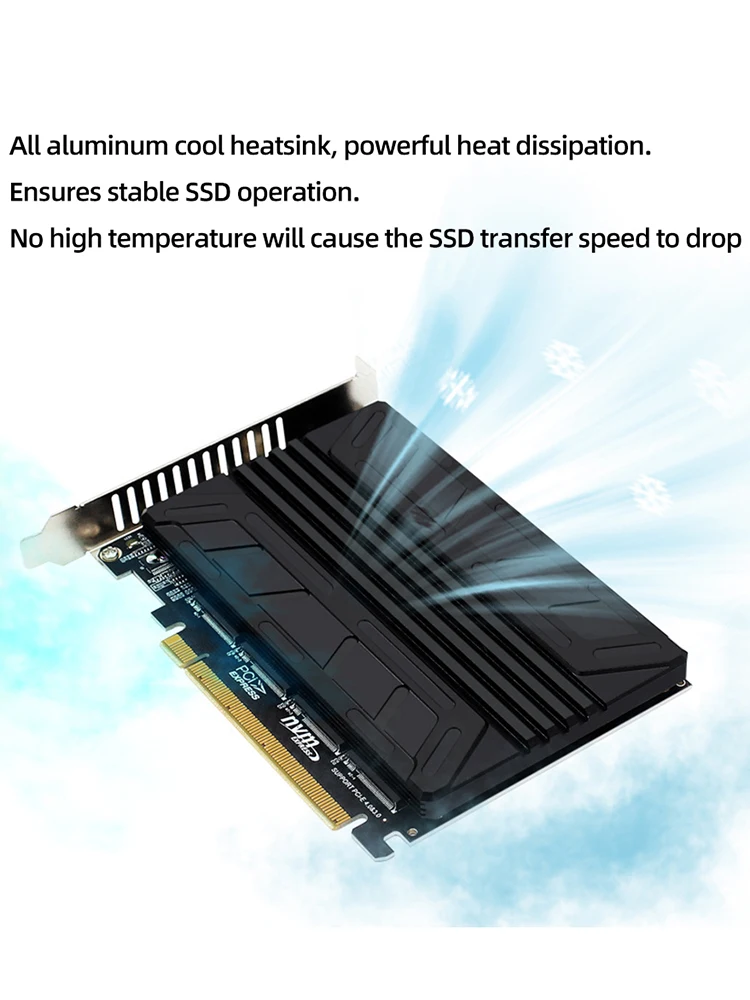 PH44-C00LER NVME M.2 MKEY SSD RAID Expansion Card Heatsink Aluminum Disk Transfer Card Cooler Tool Motherboard External Radiator