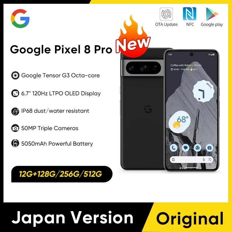 

Japan Version Google Pixel 8 Pro 5G 8pro Google Tensor G3 6.7" NFC Octa Core Android 14 IP68 dust/water resistant 50MP Cameras