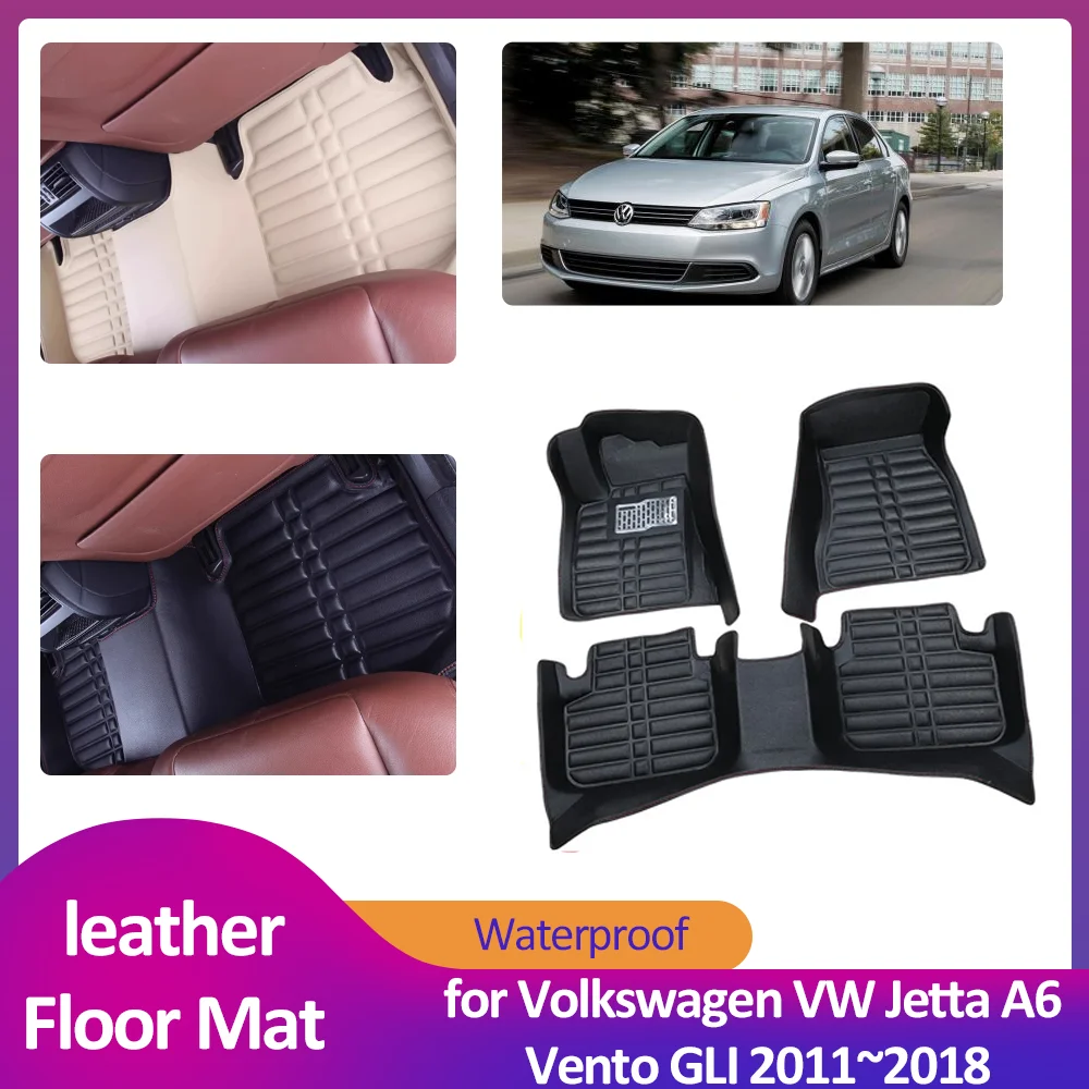 

Автомобильный коврик для Volkswagen VW Jetta A6 Vento GLI 2011 ~ 2018,2012 2013 2014 2015 2016 2017 кожаный внутренний вкладыш для ног, водонепроницаемый коврик, аксессуары на заказ