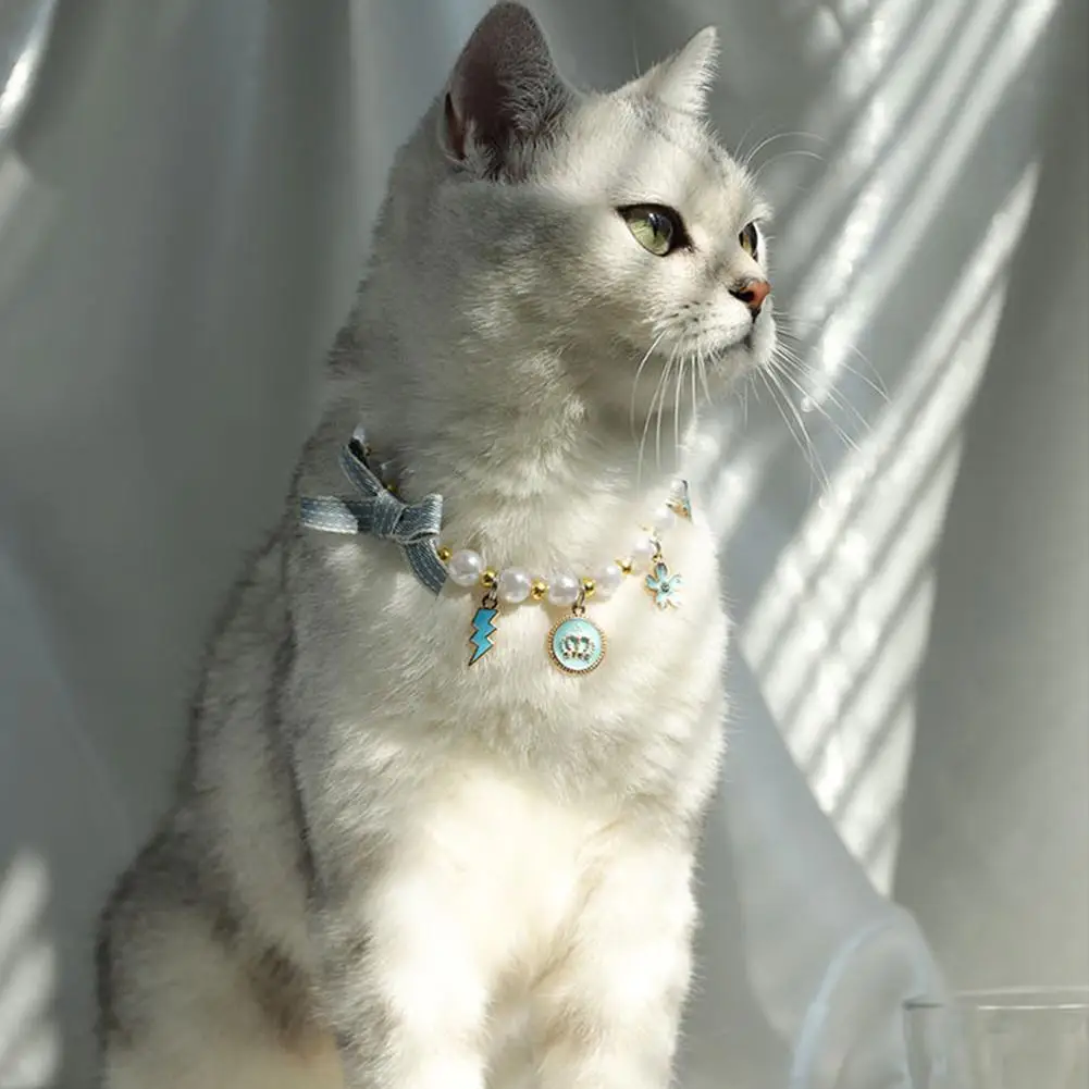 NEW Pet Cat Pearl Collar Ornament Adjustable Lobster Clasp Design  Necklace Pet Neck Accessories Pet Supplies