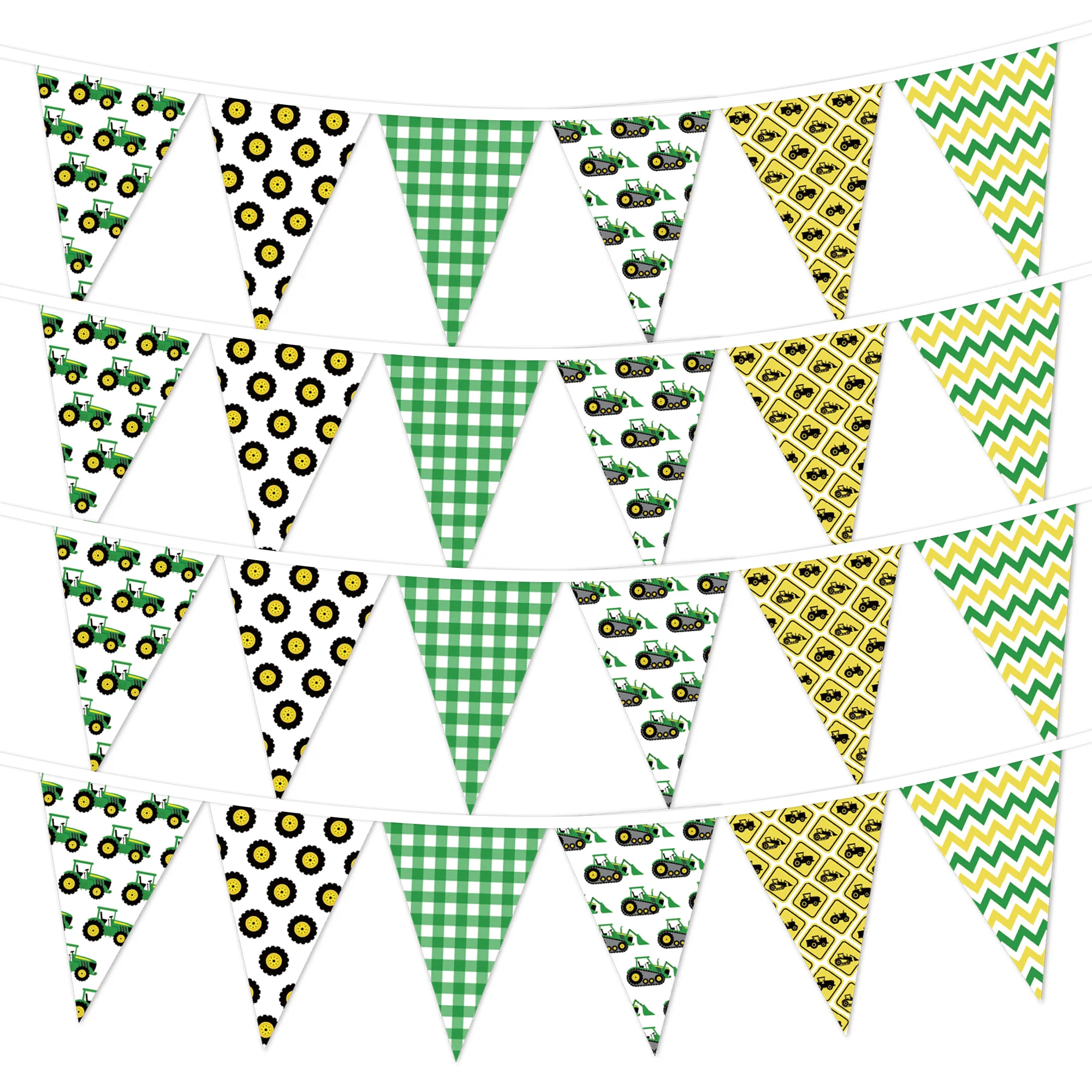 Green Tractor Decorations with Checkered and Triangular Flags for Celebrations & Events