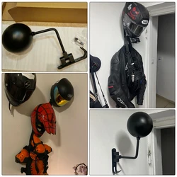 Motorcycle Helmet Support 180 Rotation Helmet Hanger Display Stand Rack Holder Wall-Mounted With Double Hook
