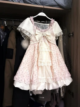Japanese Kawaii Sweet Women Dress Sets Vintage Fairy Strap Design Short Dresses Harajuku Fashion Lace Female Casual Chic Outfits 1