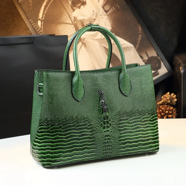 Crocodile Pattern Women Fashion Handbags and Purses Ladies Top Handle Purse  Genuine Leather Satchel Shoulder Tote Bag