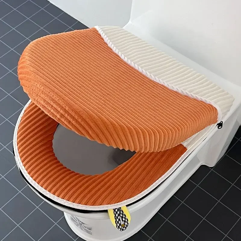 Waterproof Zipper Toilet Seat Cushion Cartoon Dog Plush Striped toilet seat cover toilet seat cushion Toilet Cover Sanitary Comfortable Seatmat with Handle