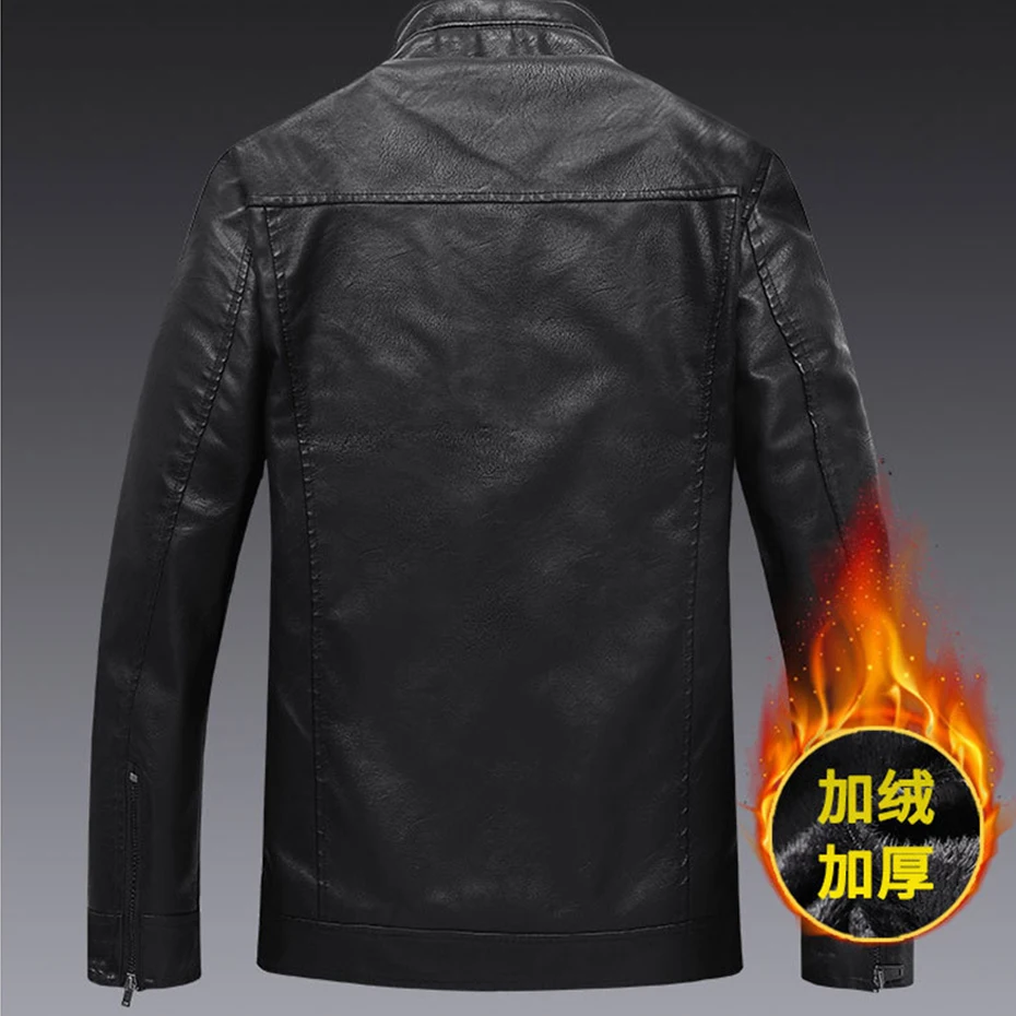 PU Jackets Men Fashion Casual Leather Coat Black Moto Biker Jacket Male Spring Autumn Thick Fleece PU Coat Slim Fit