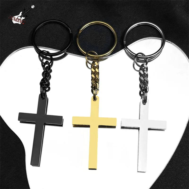Christian Kreuz Schlüsselanhänger für Frauen Männer Edelstahl Gold Silber Farbe Religion Kruzifix Schlüsselanhänger Schmuck chaveiro K3476S06
