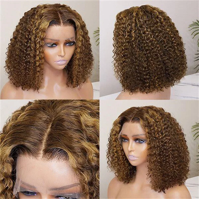 

Short Natural Brown Soft Glueless 180% 20lnch Kinky Curly Lace Front Wig For Women With Baby Hair Synthetic Preplucked Daily Wig