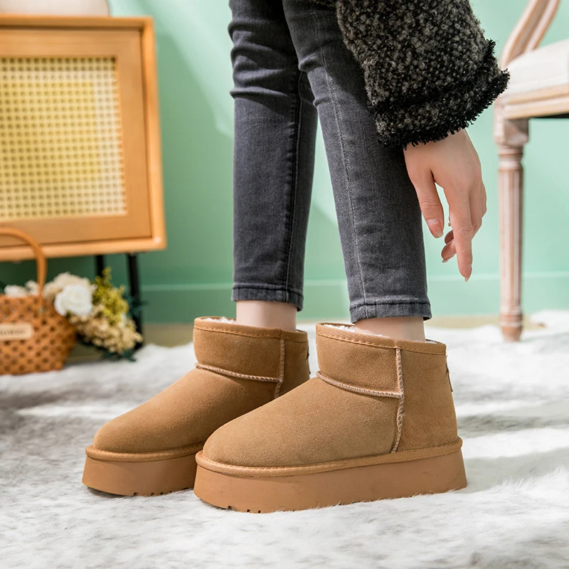 ZUZI Women's Snow Boots Cow Leather Fur Women Top High Quality Australia Boots Winter for Women Warm Botas Mujer