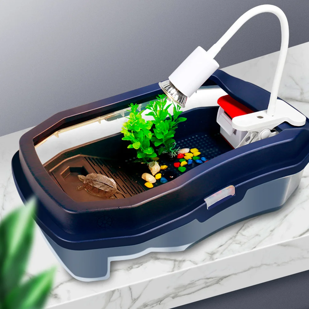 

Turtle Tank Reptile Fogger Habitat Tortoise Feeding Terrarium Area Plastic Pet with Drying Platform Basking