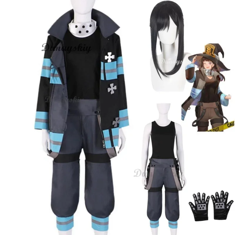 

Anime Fire Force Maki Oze Cosplay Costume Enn Enn No Shouboutai Firefighter Wig Coat Uniform Adult Woman Sexy Carnival Suit