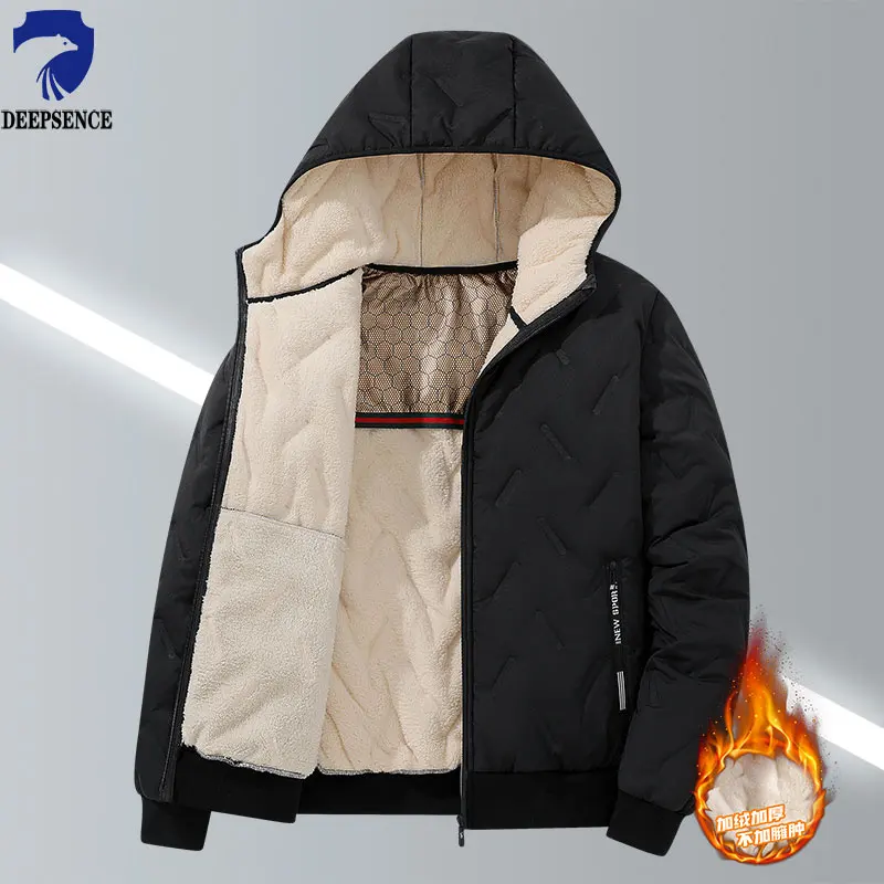 Winter Men's Jacket New Autumn Fleece-lined Thickened Fashion Warm Casual Hooded Coat Solid Color Outdoor Top M-5XL