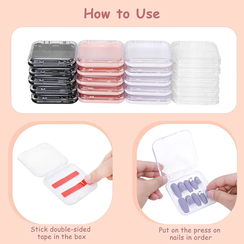Press On Nail Packaging Boxes Double Sided Adhesive Nail Tape Acrylic Press On Storage Box 4 Colors 20pcs For fake nails false nails