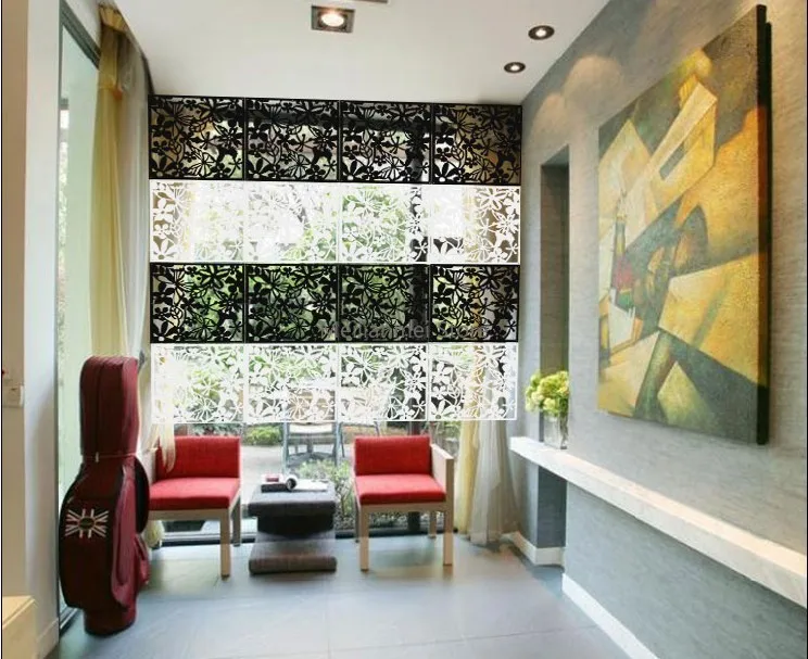 Room Divider Screen Chinese Folding Screen 8 PCs Living Room Decoration Hanging Panel Butterfly Flower and Bird PVC