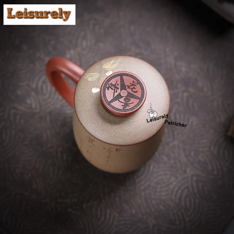 200ml Yixing Handmade Purple Clay Peony Coffee Mug Couple Handgrip Cups Afternoon Tea Mug Office Water Cup Tea Services Gift