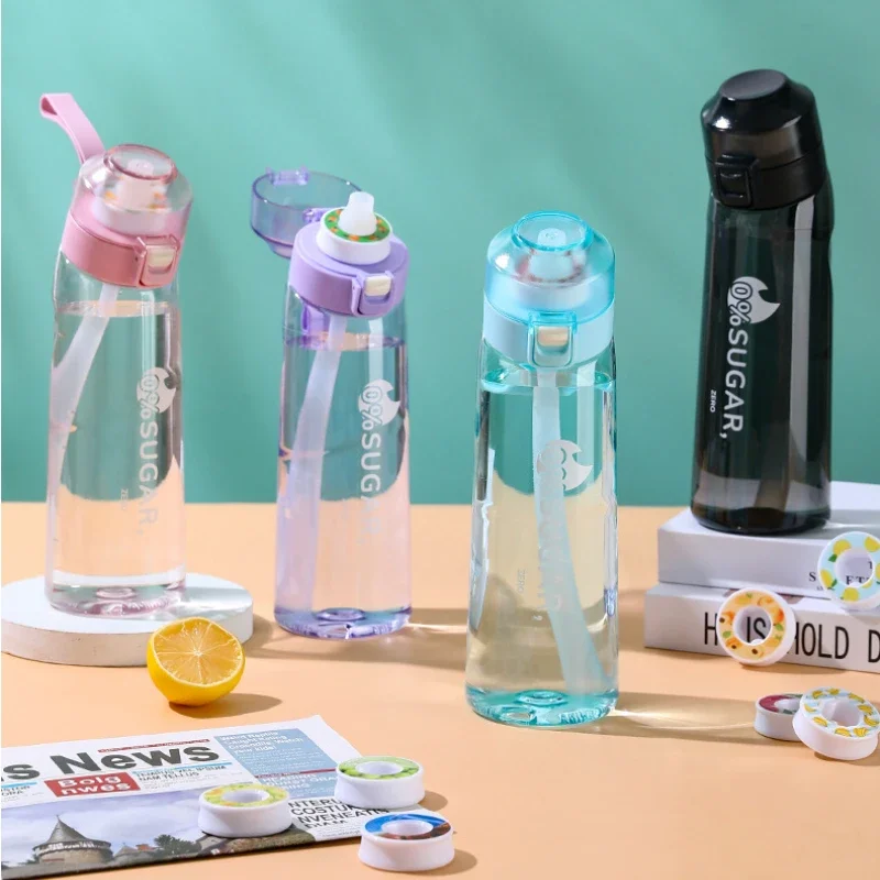 Bottiglia D'Acqua Aromatizzata Con 7 Cialde Aromatizzate Air Water Up Bottle Nero Smerigliato 650Ml Air Starter Up Set Tazza D'Acqua Per Lo Sport In C