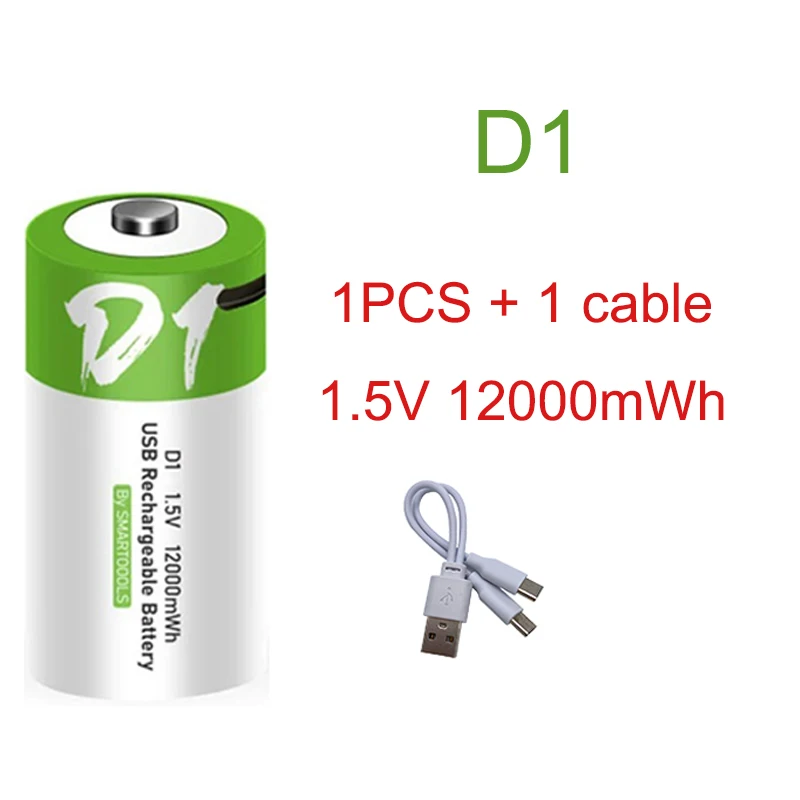 Batterie Ikala 1.5 V12000mWh,batterieUSBC-Vop,batterie D1 Lipo LR20 au lithium polymère, rapidement chargée par câble