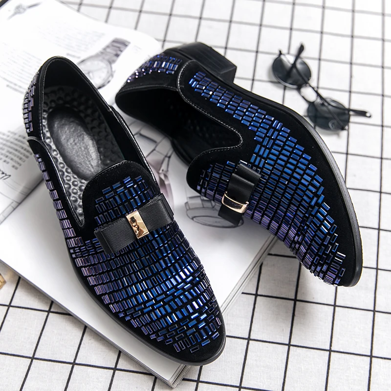 

Casual Men Shoes Men Loafers Luxury Brand Rhinestones Italy Fashion Male Designer Wedding Elegant Moccasins Slip-On Driving Shoe