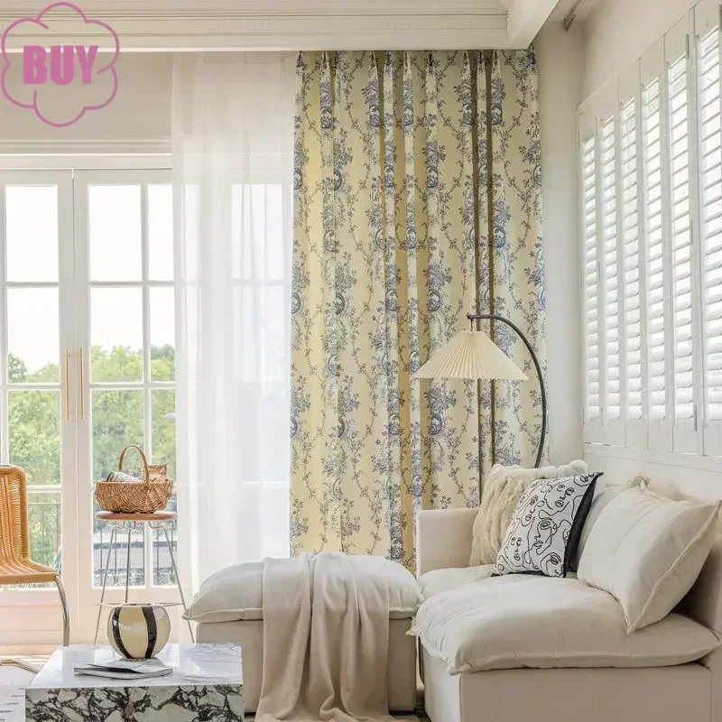 1PC American Curtains for Living Dining Room Bedroom Simple European Balcony Chenille Sheer Curtains Window White Tulle Custom 4