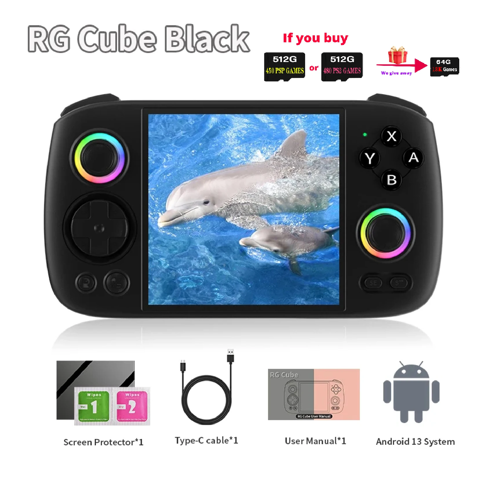 ANBERNIC-レトロなポータブルビデオゲームコンソール,rg cube,Android